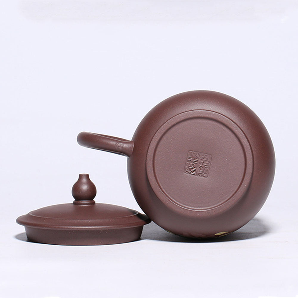 Zisha Tea Cup Peony Relief Lid Yixing Purple Clay 400ml
