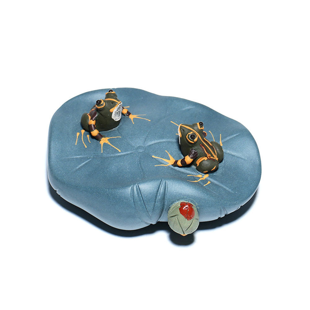 Lotus Leaf Tea Pet Yixing Clay Frogs Nature Harmony Tray