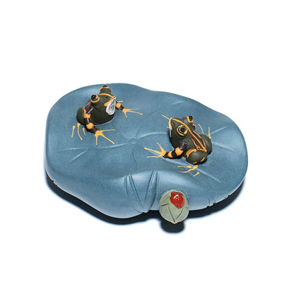 Lotus Leaf Tea Pet Yixing Clay Frogs Nature Harmony Tray