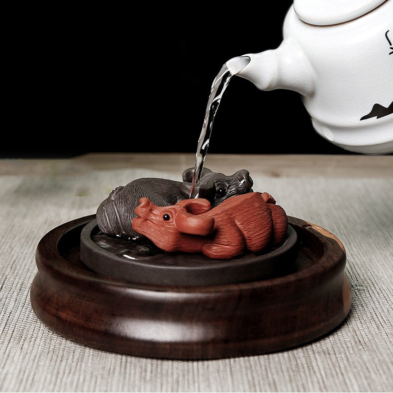 Chinese Tea Pet Yixing Clay Buffalo Bagua Feng Shui Decor