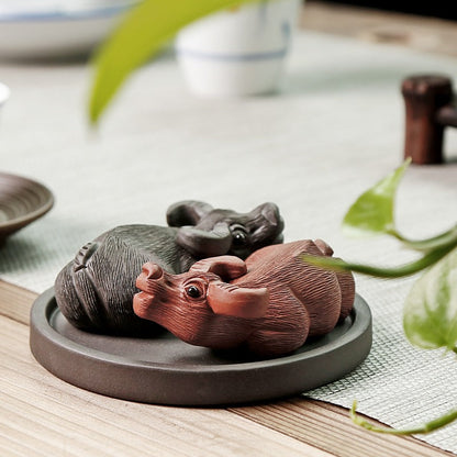 Chinese Tea Pet Yixing Clay Buffalo Bagua Feng Shui Decor