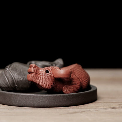 Chinese Tea Pet Yixing Clay Buffalo Bagua Feng Shui Decor