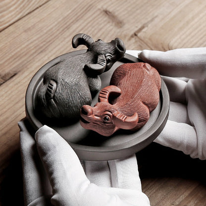 Chinese Tea Pet Yixing Clay Buffalo Bagua Feng Shui Decor