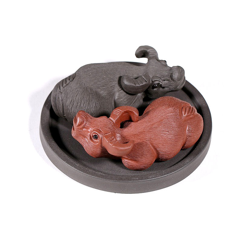 Chinese Tea Pet Yixing Clay Buffalo Bagua Feng Shui Decor