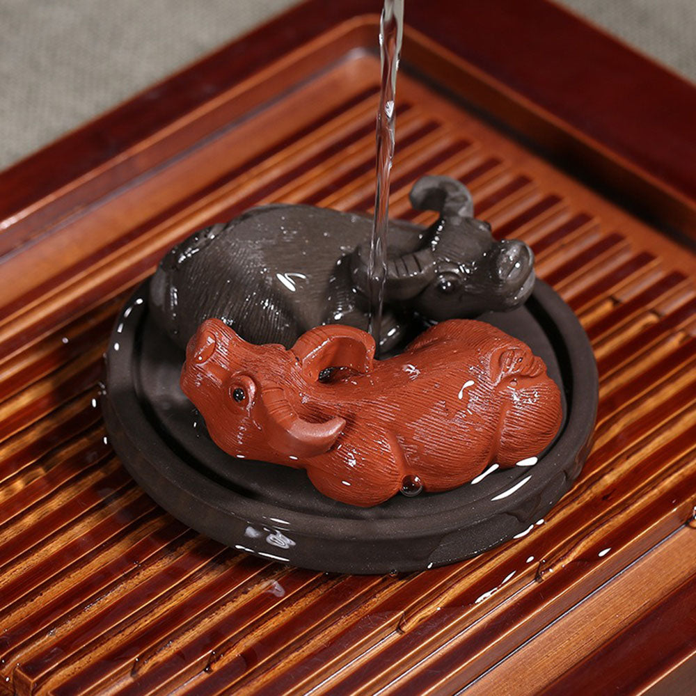 Chinese Tea Pet Yixing Clay Buffalo Bagua Feng Shui Decor