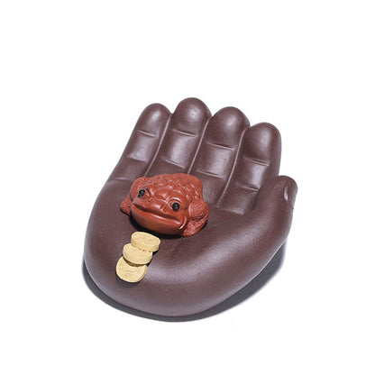 Money Toad Tea Pet Yixing Clay Hand Holding Wealth Fortune Tray