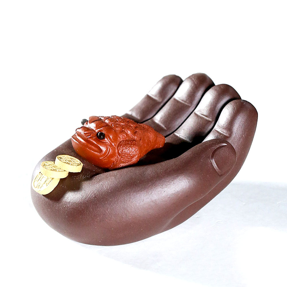 Money Toad Tea Pet Yixing Clay Hand Holding Wealth Fortune Tray