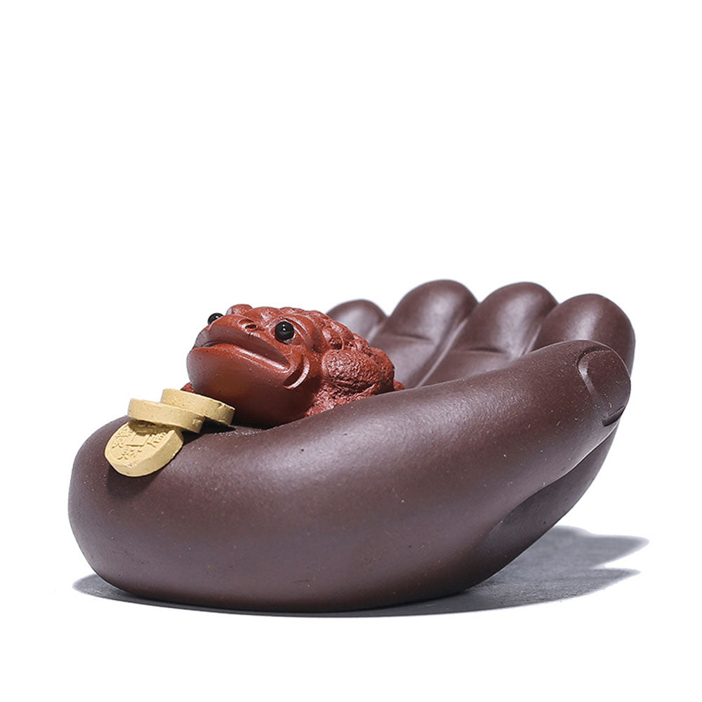 Money Toad Tea Pet Yixing Clay Hand Holding Wealth Fortune Tray