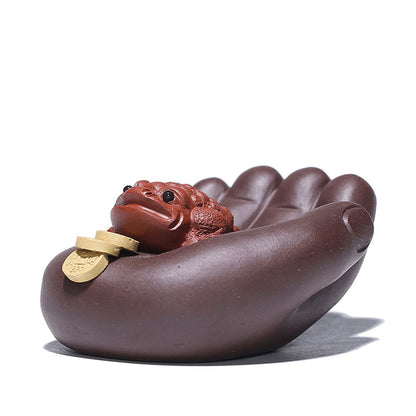 Money Toad Tea Pet Yixing Clay Hand Holding Wealth Fortune Tray