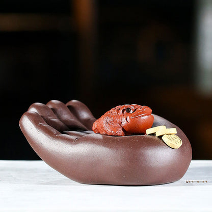 Money Toad Tea Pet Yixing Clay Hand Holding Wealth Fortune Tray