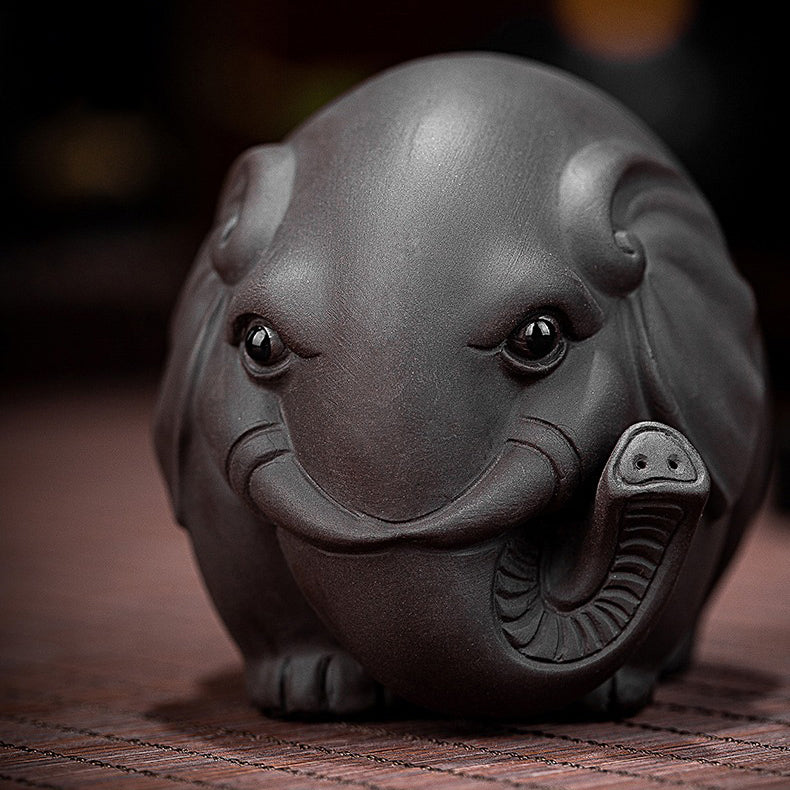 Elephant Tea Pet Yixing Clay Round Auspicious 2 Colors Tray