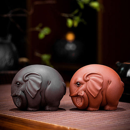 Elephant Tea Pet Yixing Clay Round Auspicious 2 Colors Tray