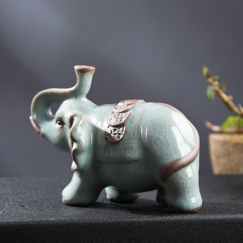 Tea Pet Elephant Ruyao Porcelain Gongfu Tea Tray Figurine