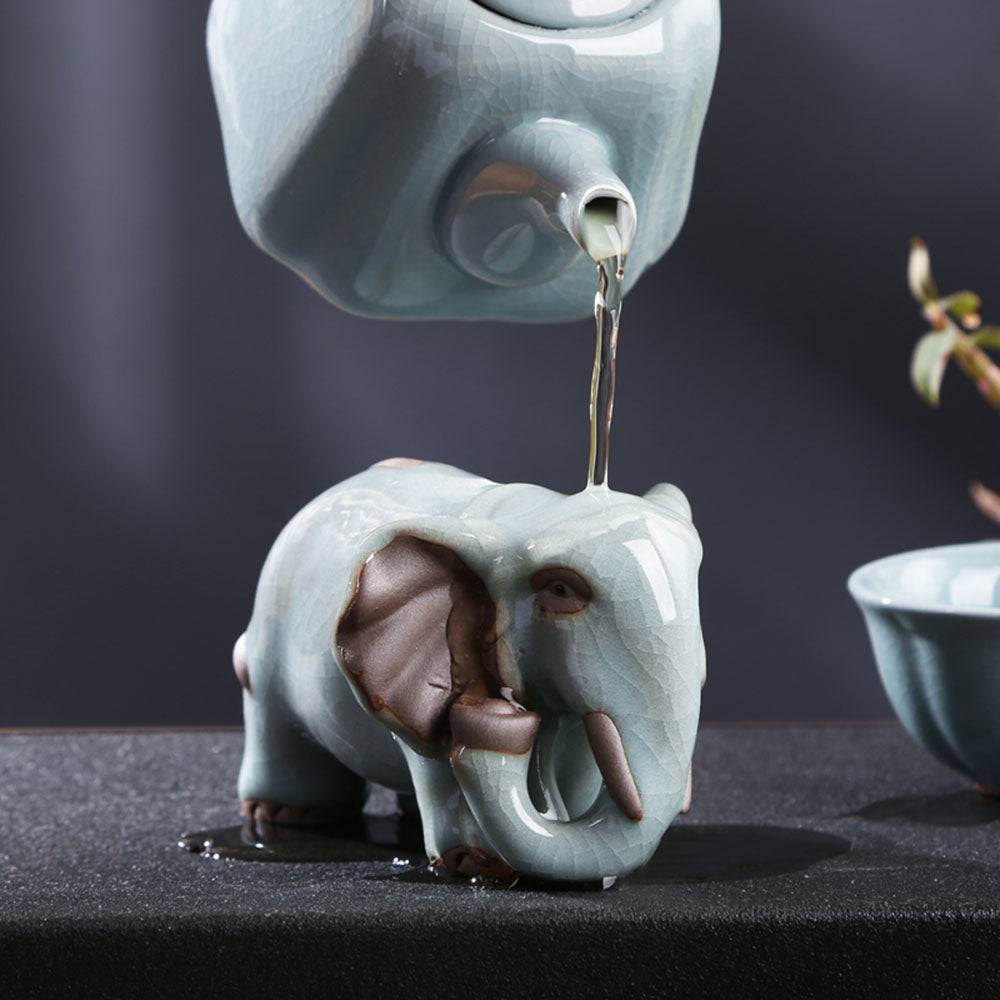 Tea Pet Elephant Ruyao Porcelain Gongfu Tea Tray Figurine