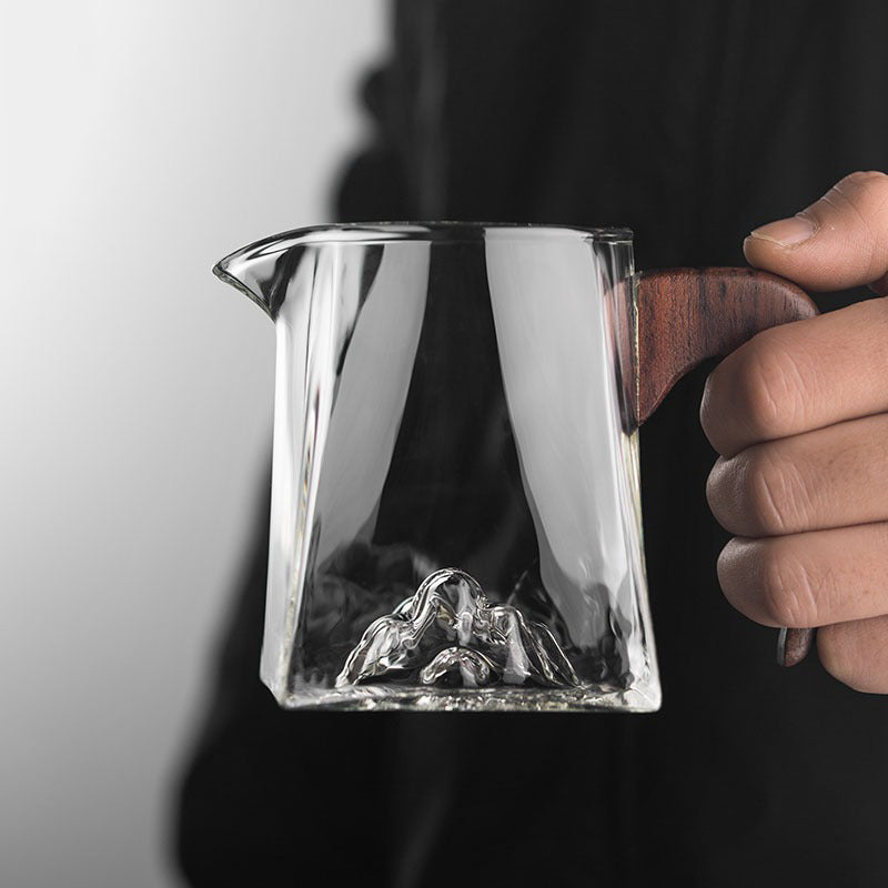Glass Fair Cup with Wooden Handle – Mountain Design 300ml