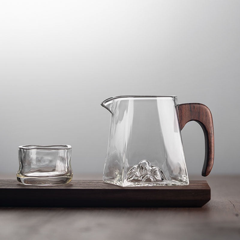Glass Fair Cup with Wooden Handle – Mountain Design 300ml