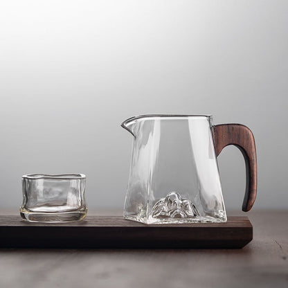 Glass Fair Cup with Wooden Handle – Mountain Design 300ml