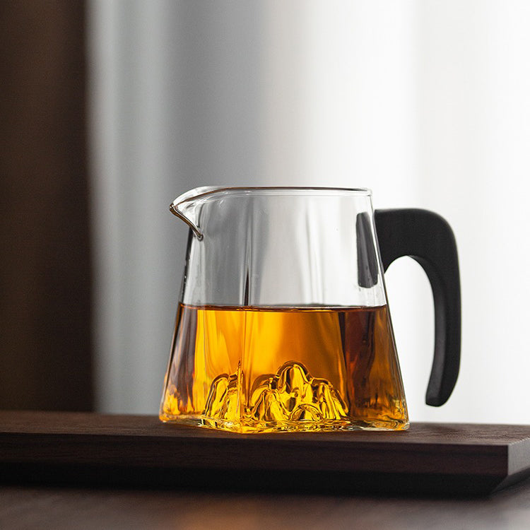 Glass Fair Cup with Wooden Handle – Mountain Design 300ml