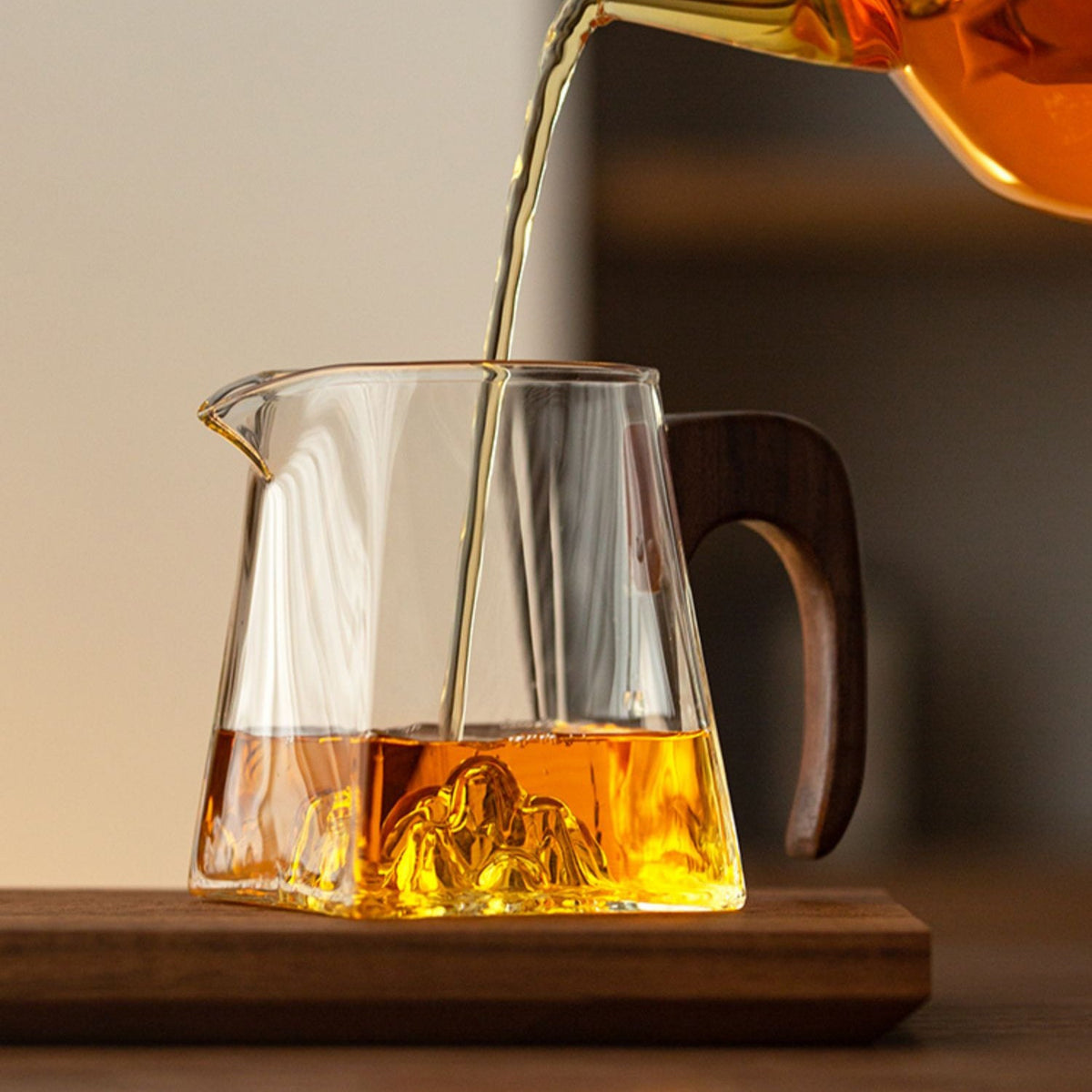 Glass Fair Cup with Wooden Handle – Mountain Design 300ml