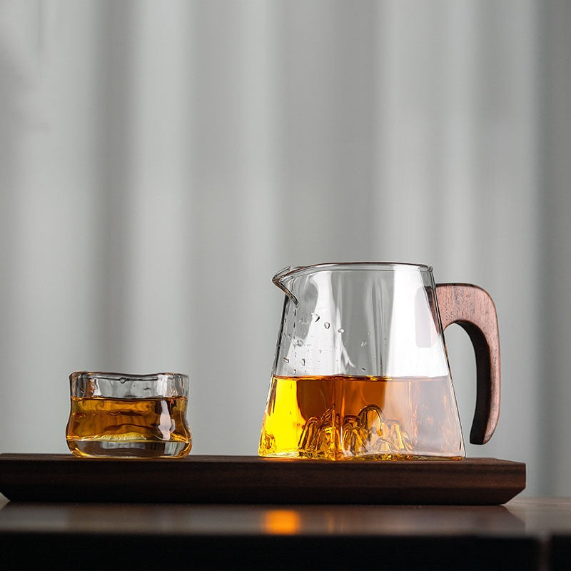Glass Fair Cup with Wooden Handle – Mountain Design 300ml
