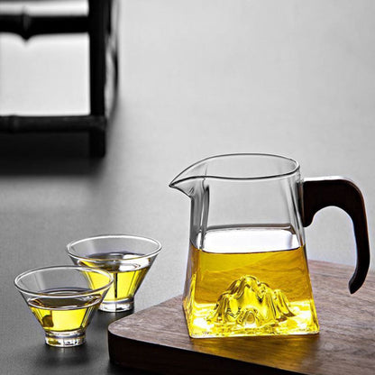 Glass Fair Cup with Wooden Handle – Mountain Design 300ml