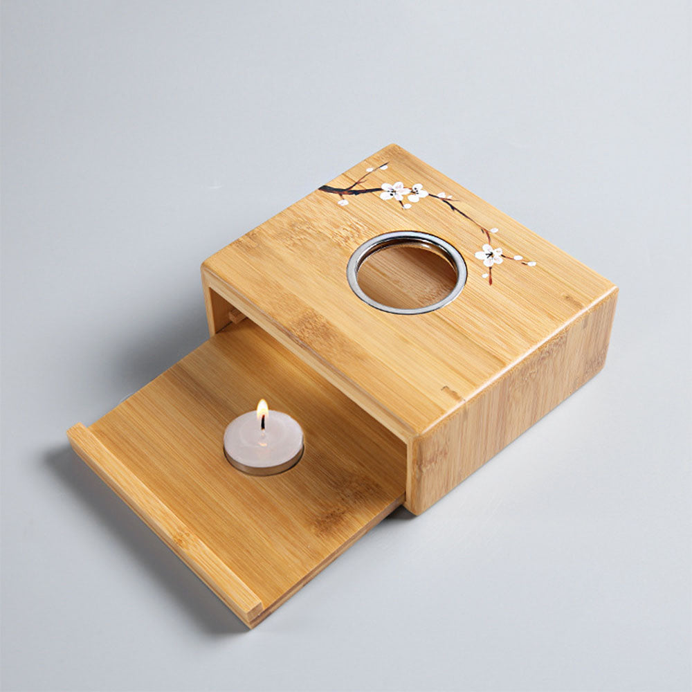 Candle Teapot Warmer Bamboo Plum Blossom Tea Warmer Stand