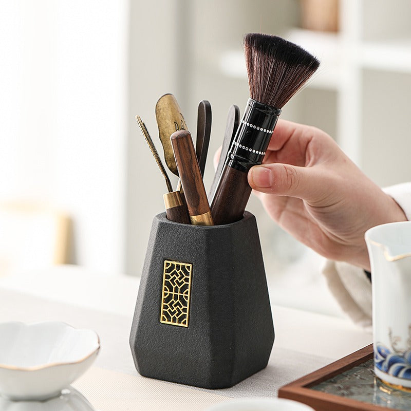 Gong Fu Tea Utensils Set — Ebony Wood & Ceramic