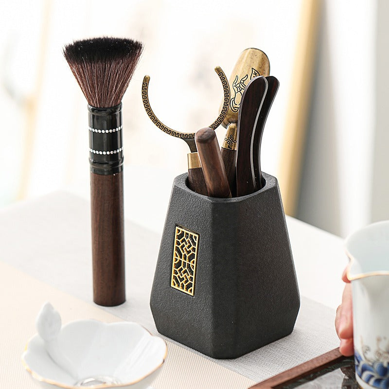 Gong Fu Tea Utensils Set — Ebony Wood & Ceramic
