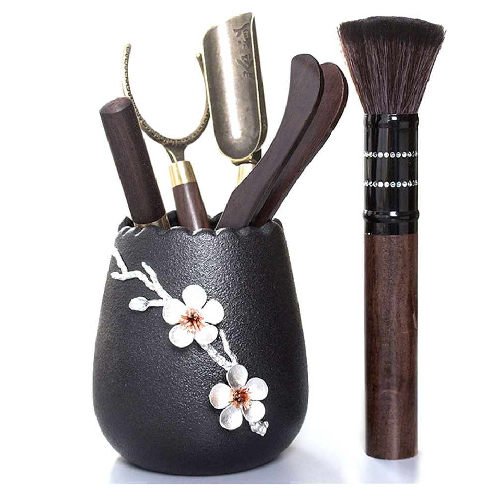 Gongfu Tea Set Ebony Wood Six Gentlemen Plum Blossom