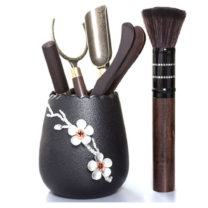 Gongfu Tea Set Ebony Wood Six Gentlemen Plum Blossom