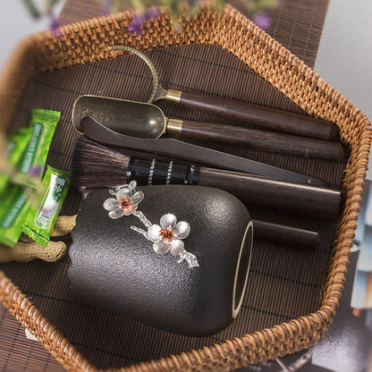 Gongfu Tea Set Ebony Wood Six Gentlemen Plum Blossom