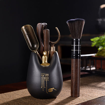 Gongfu Tea Ceremony Set Ebony Wood Six Gentlemen Monk