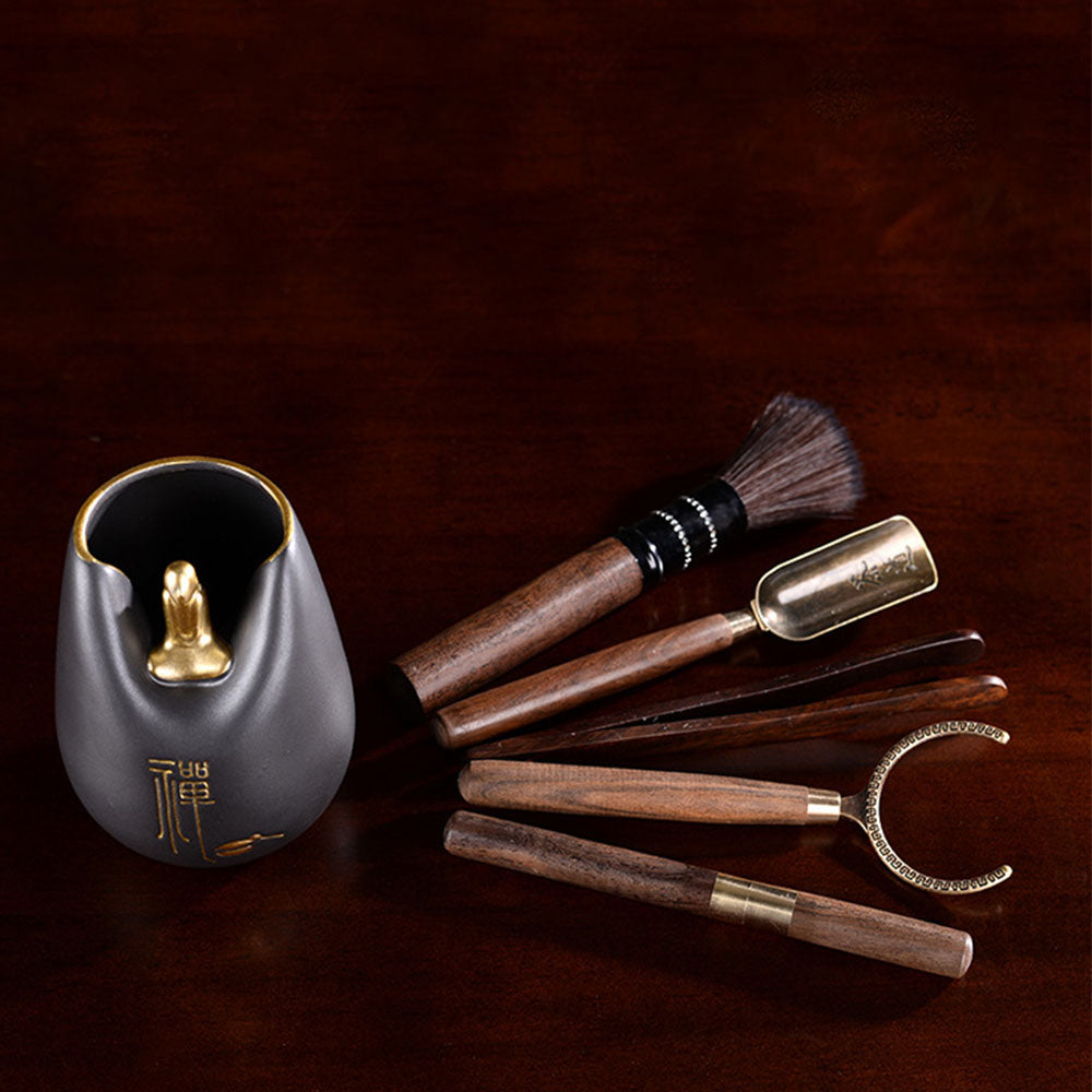 Gongfu Tea Ceremony Set Ebony Wood Six Gentlemen Monk