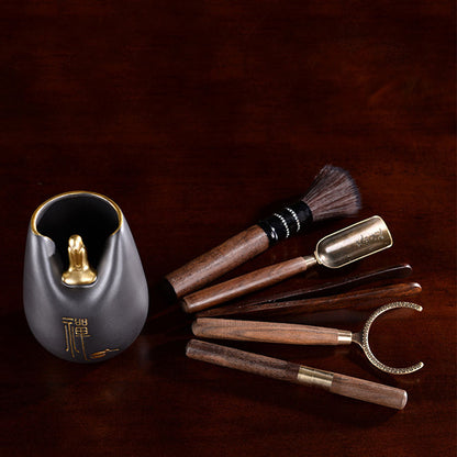 Gongfu Tea Ceremony Set Ebony Wood Six Gentlemen Monk