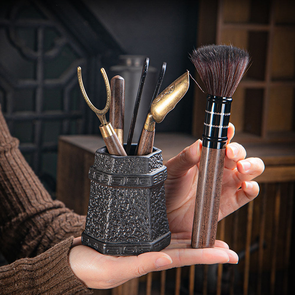 Ebony Wood Tea Utensil Set — Six Gentlemen & Stone Holder