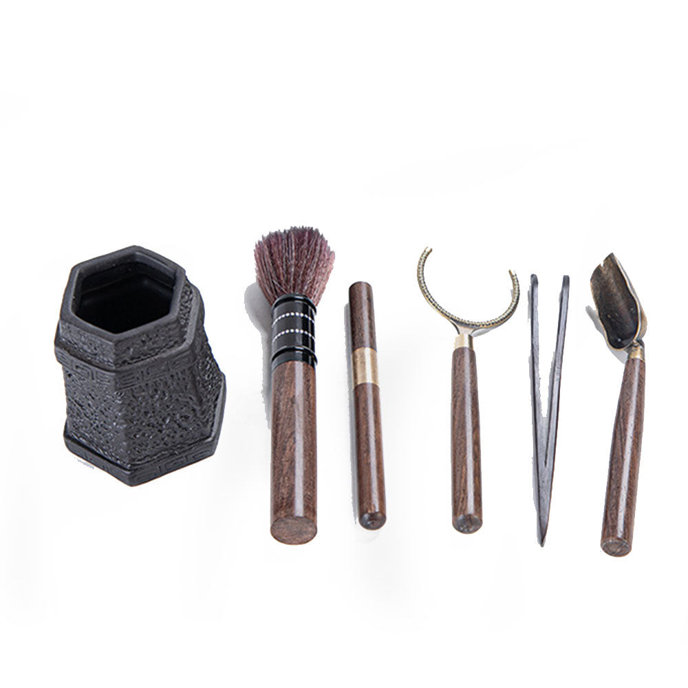 Ebony Wood Tea Utensil Set — Six Gentlemen & Stone Holder