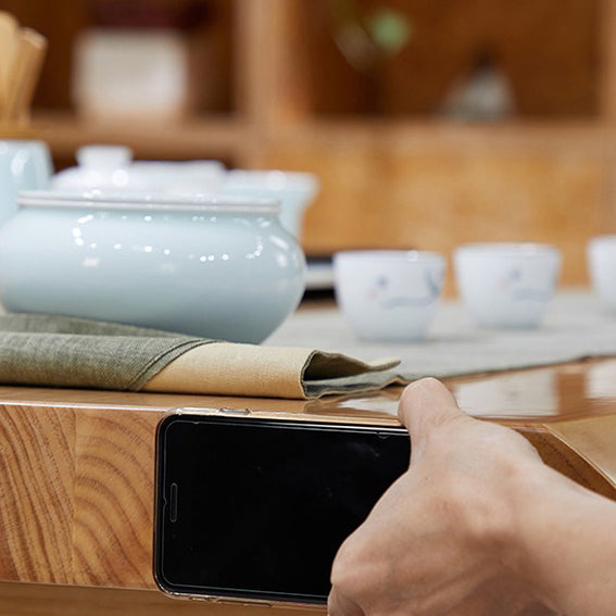 Pine Wood Tea Table Set with Chairs Chinese Gongfu Style