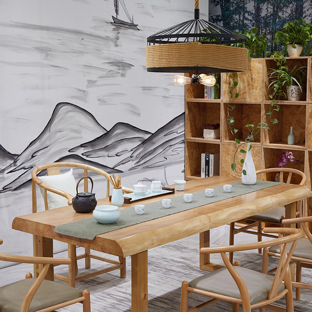 Pine Wood Tea Table Set with Chairs Chinese Gongfu Style