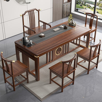 Solid Elm Wood Gongfu Tea Table Set — Zen Style