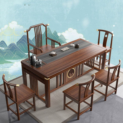 Solid Elm Wood Gongfu Tea Table Set — Zen Style