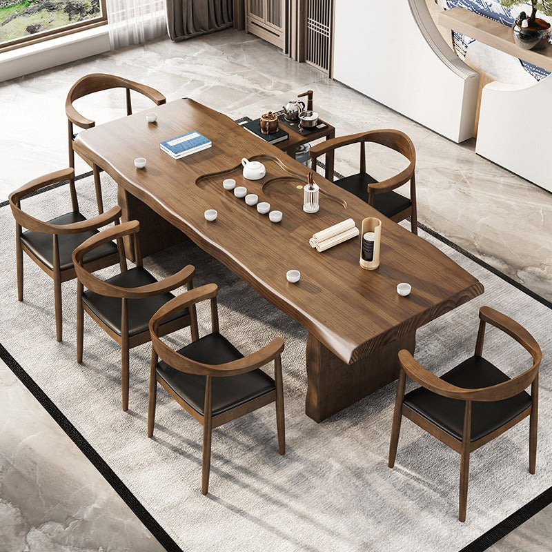 Tea Table Set | Solid Log Wood Tenon Mortise 5 Chairs Heater