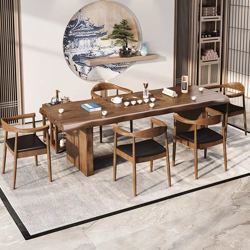 Tea Table Set | Solid Log Wood Tenon Mortise 5 Chairs Heater