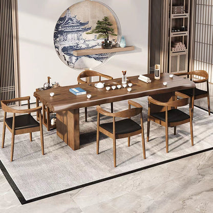 Tea Table Set | Solid Log Wood Tenon Mortise 5 Chairs Heater