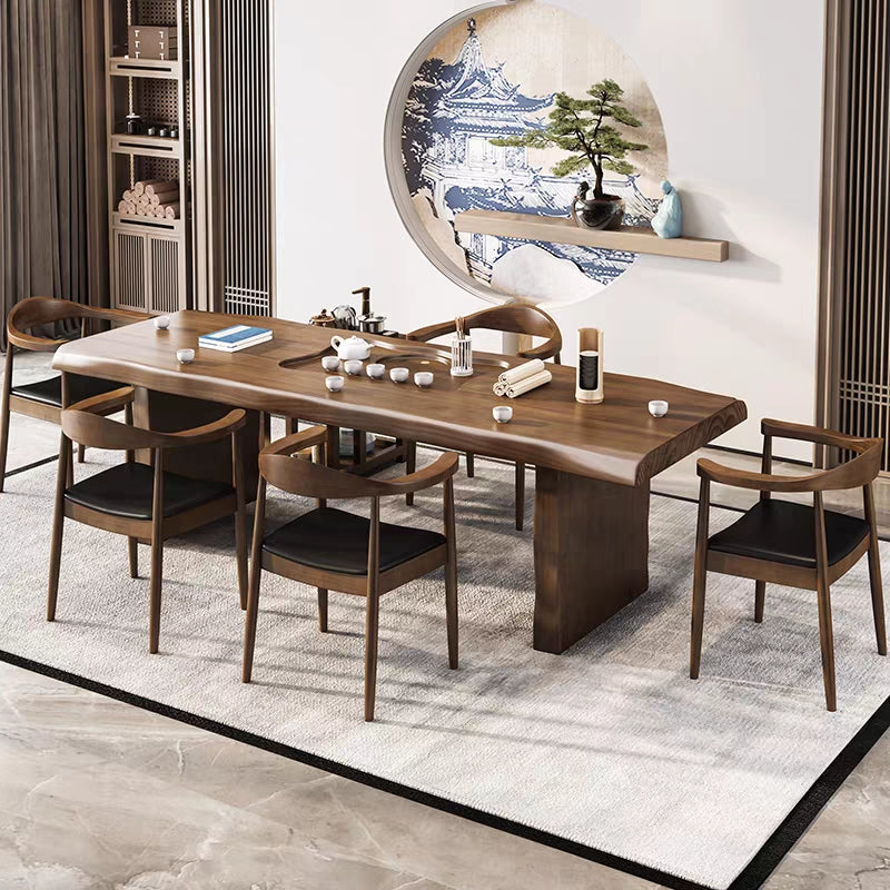Tea Table Set | Solid Log Wood Tenon Mortise 5 Chairs Heater