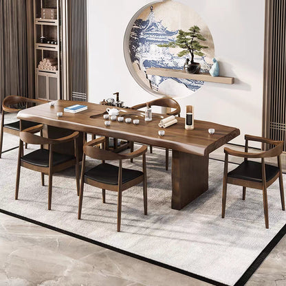 Tea Table Set | Solid Log Wood Tenon Mortise 5 Chairs Heater