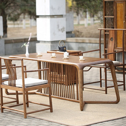 Elm Wood Tea Table Set with Chairs Cabinet Gongfu