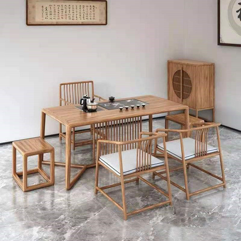 Elm Wood Tea Table Set with Chairs Cabinet Gongfu