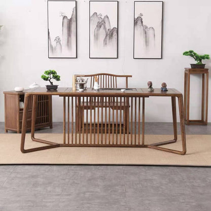 Elm Wood Tea Table Set with Chairs Cabinet Gongfu