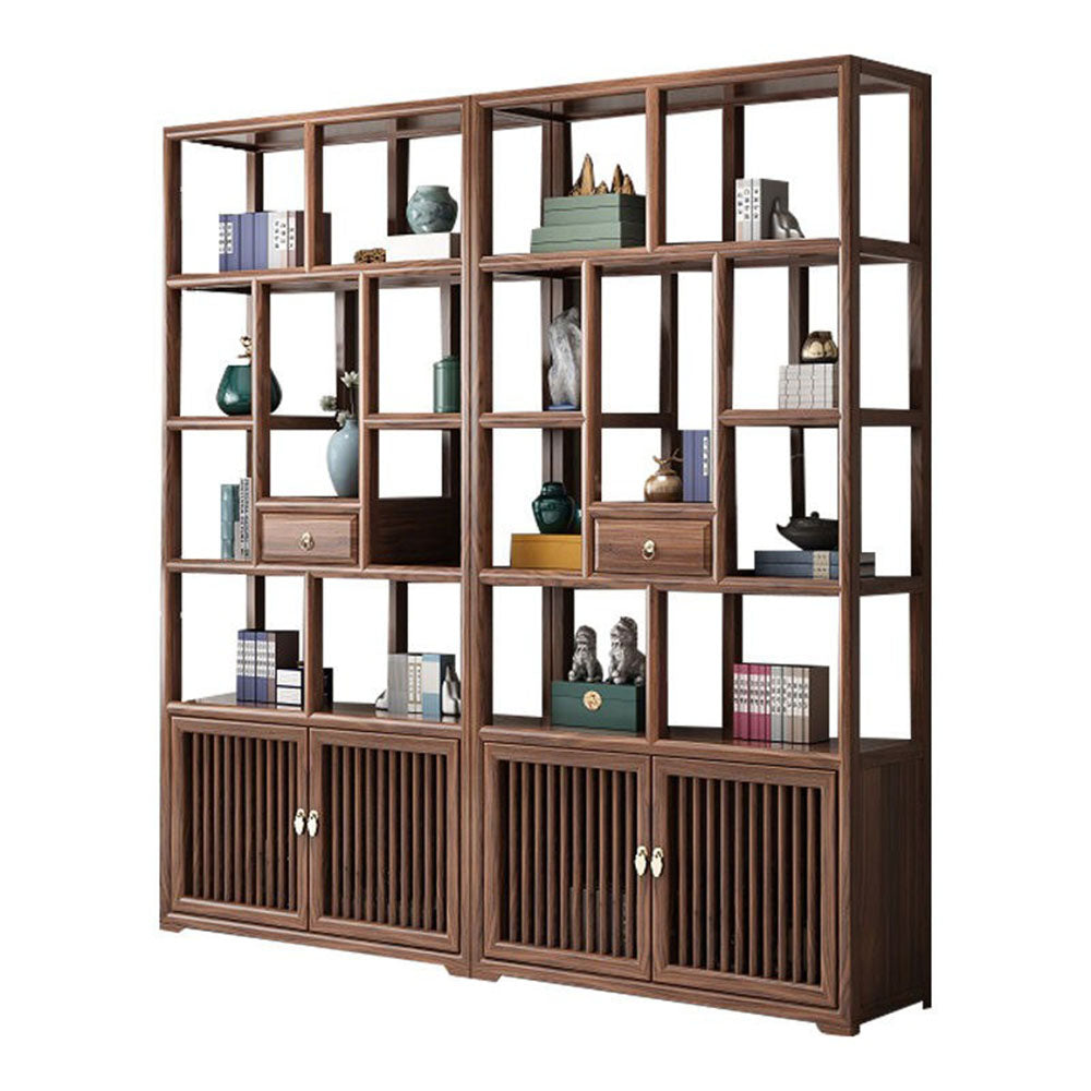Solid Elm Wood Display Cabinet — Tenon-Mortise Curio Shelf