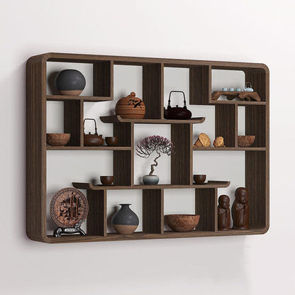 Wall Hanging Curio Cabinet Paulownia Wood Display Shelf 130cm